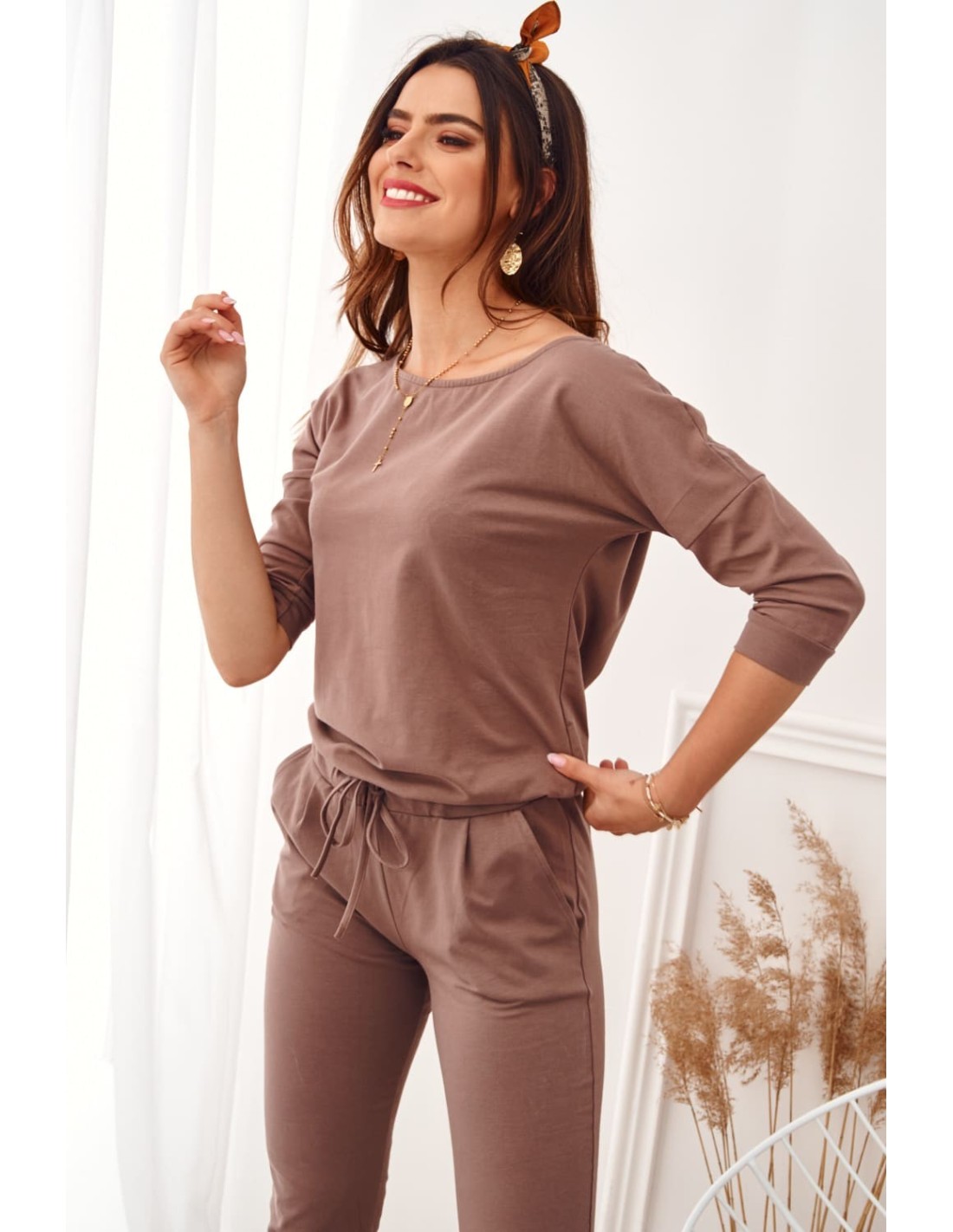 Women\'s jumpsuit fastened with a zipper at the back, cappuccino 2401 - Online store - Boutique